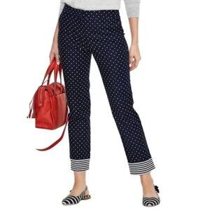BODEN Polka Dot Ankle Cropped Pant Striped Stretch Preppy Navy White Sz 2